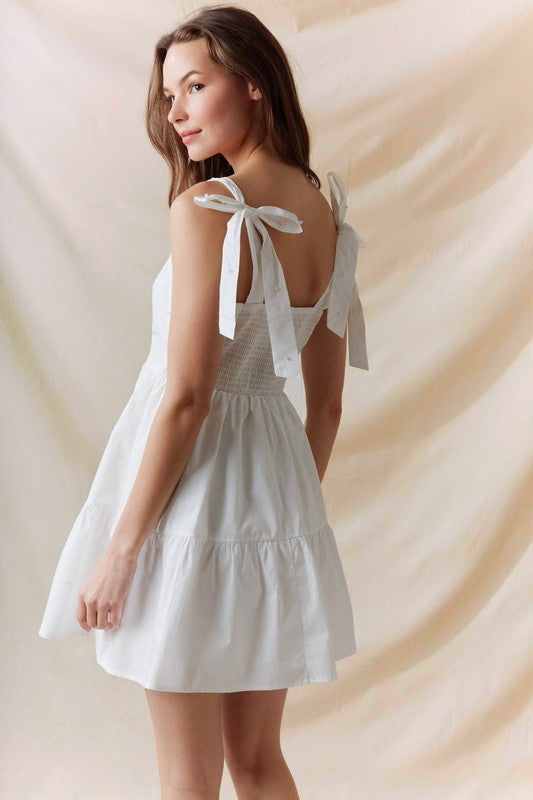 Pearl Embellished Mini Dress Off White