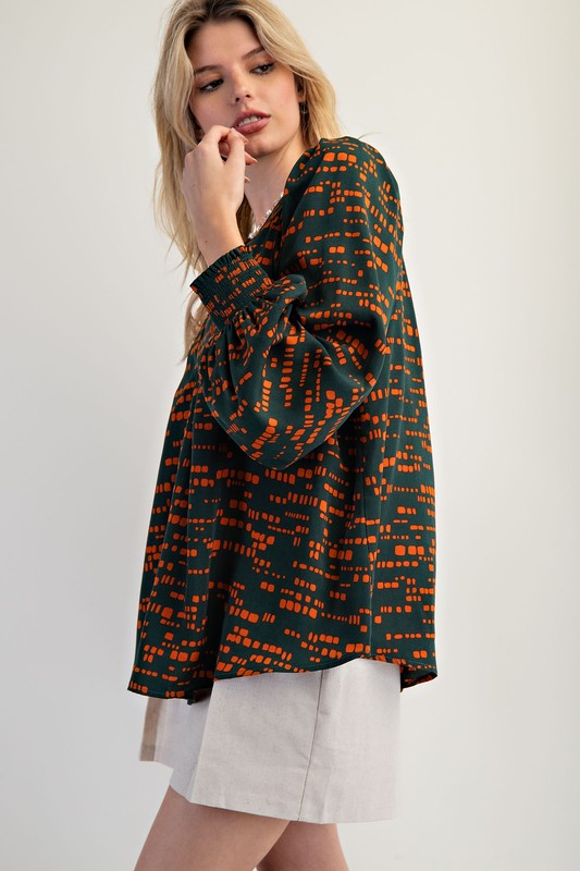 Printed Sophia Woven Top Jungle Green