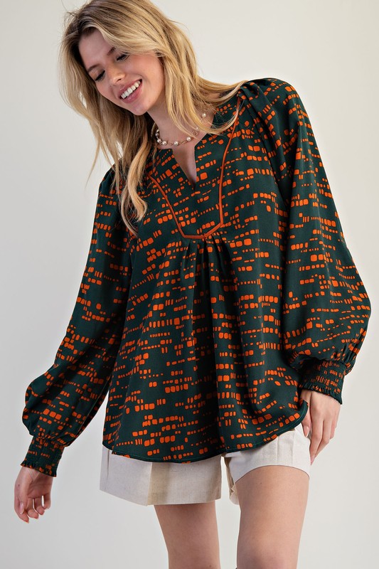 Printed Sophia Woven Top Jungle Green