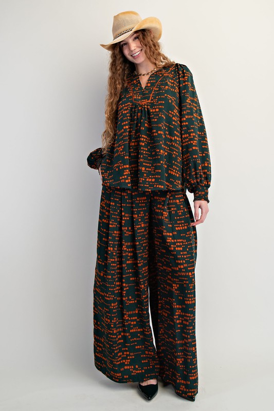 Printed Sophia Woven Top Jungle Green