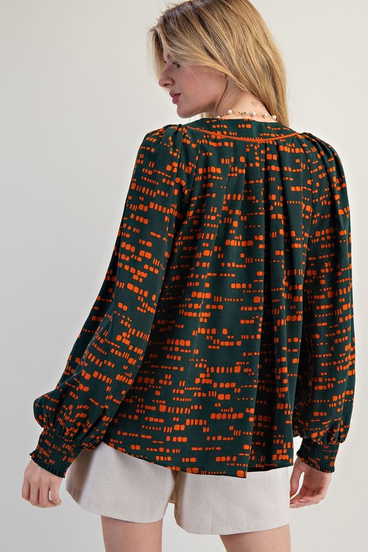 Printed Sophia Woven Top Jungle Green