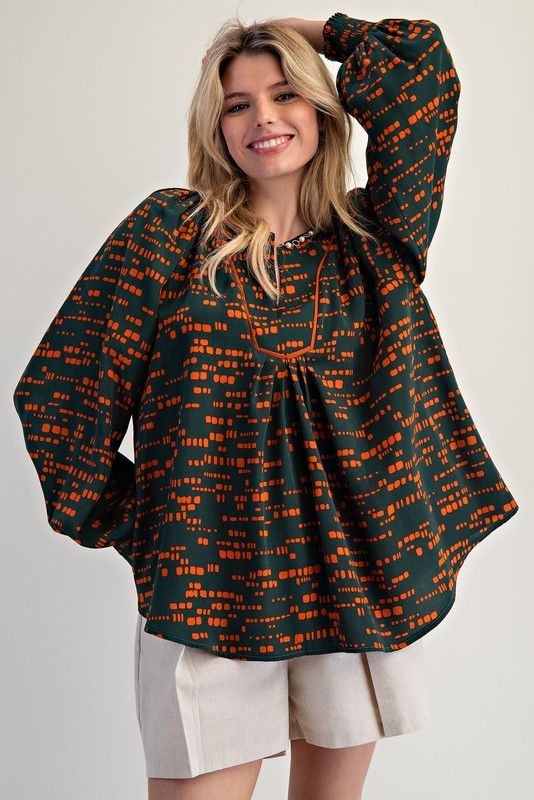 Printed Sophia Woven Top Jungle Green