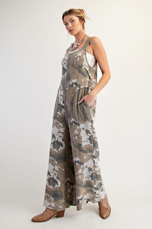 Camouflage Thermal Washed Jumpsuit Olive