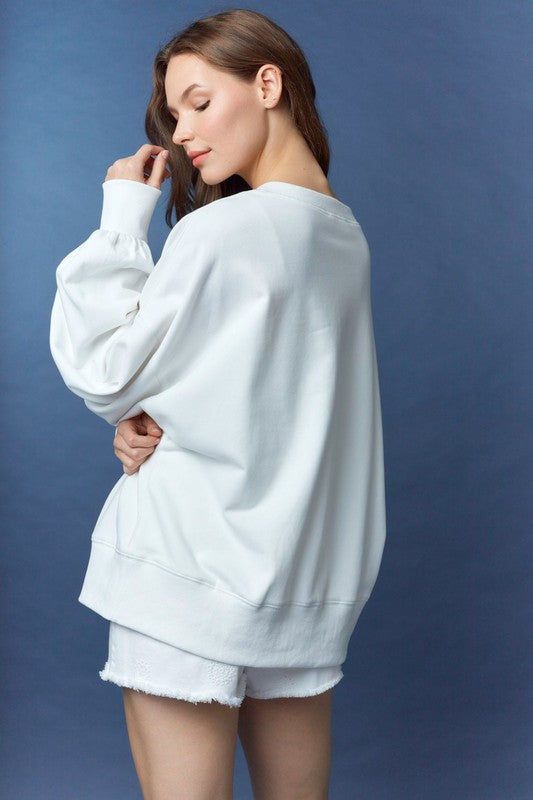 'Touch Down' Printed Trim Detail Sweatshirts White