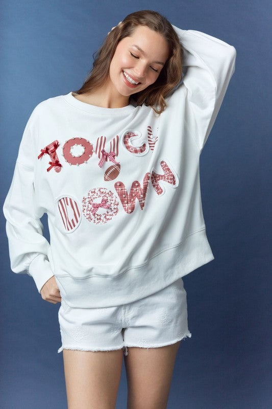 'Touch Down' Printed Trim Detail Sweatshirts White