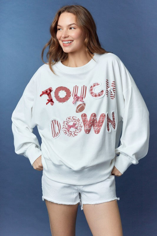 'Touch Down' Printed Trim Detail Sweatshirts White