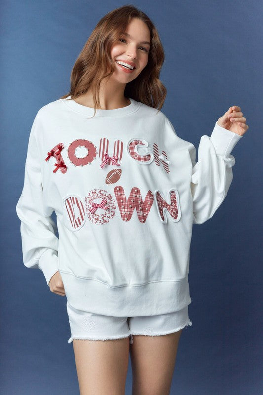 'Touch Down' Printed Trim Detail Sweatshirts White