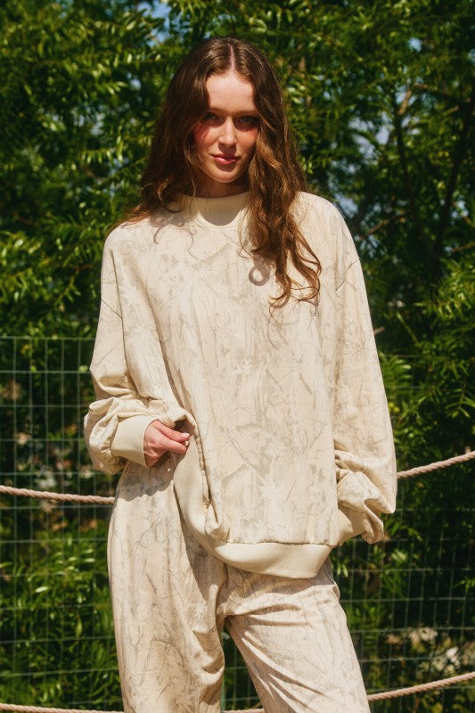 Camo Mock Neck Sweatshirt Taupe