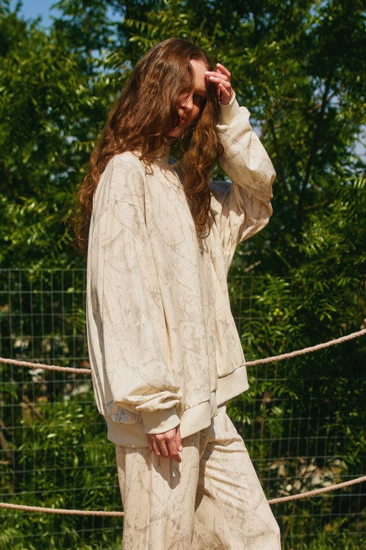 Camo Mock Neck Sweatshirt Taupe