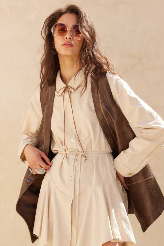 Faux Leather Snap Front Vest Espresso