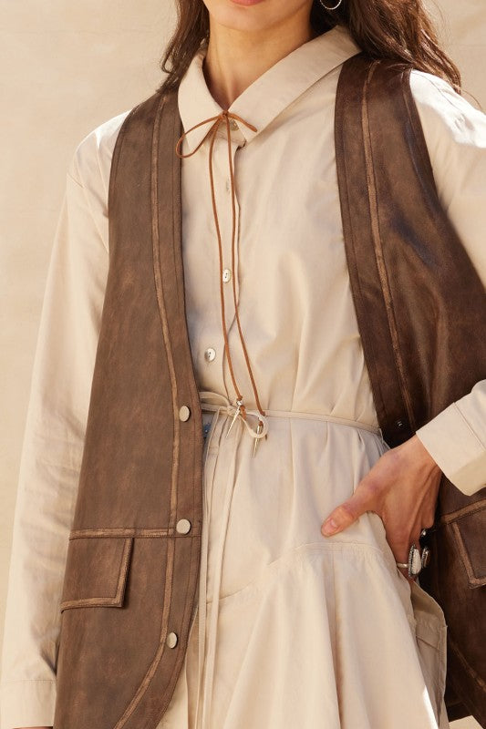 Faux Leather Snap Front Vest Espresso