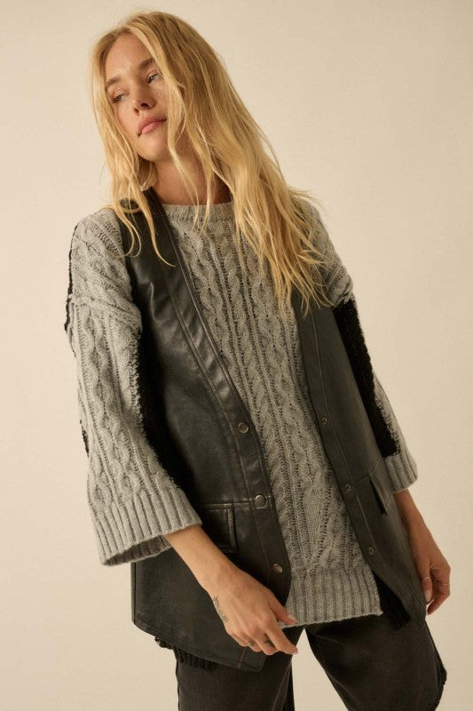 Faux Leather Snap Front Vest Black