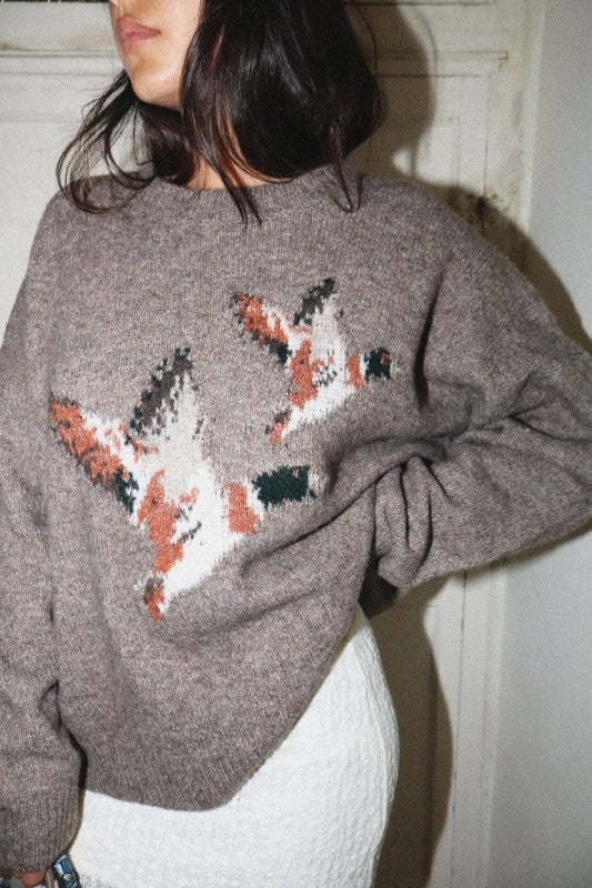 Flying Mallard Duck Knit Sweater Mocha