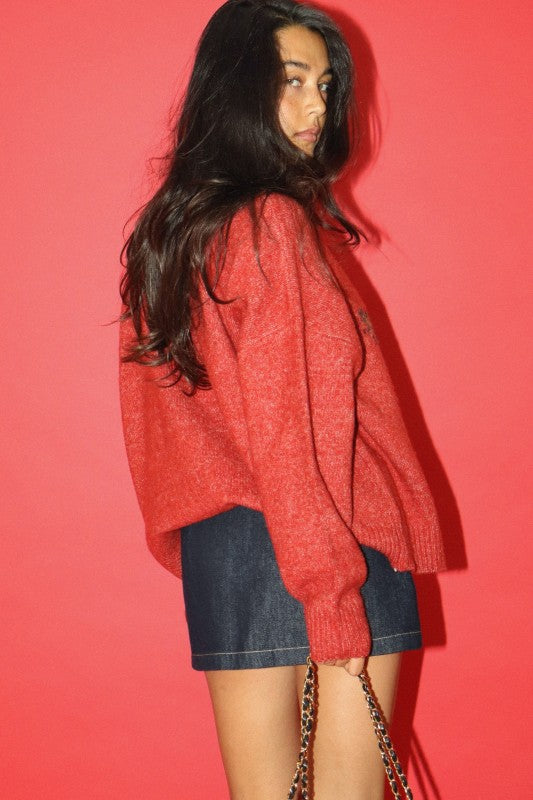 Flying Mallard Duck Knit Sweater Vintage Red