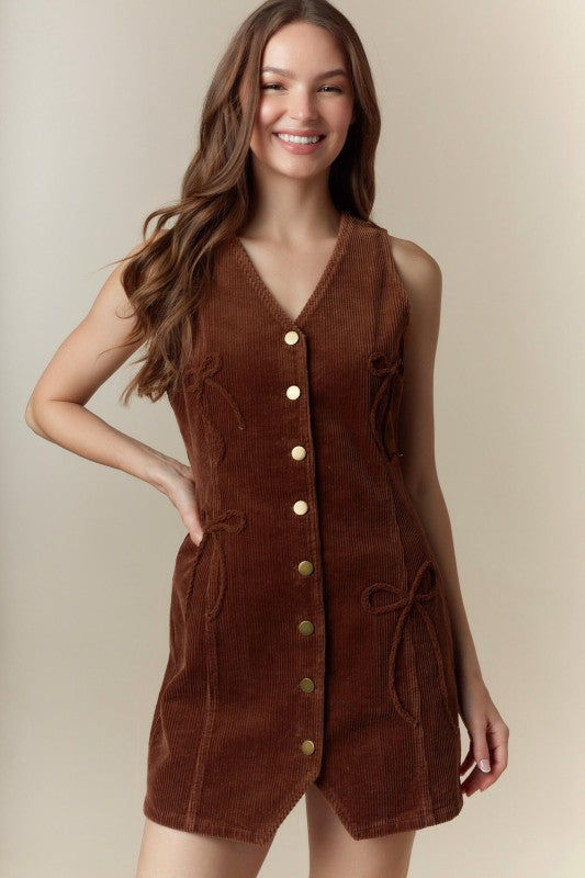 corduroy dress brown Midi Shirt with Flowy Waist Detail wear it loose or belted for shape LifeShe Corduroy Shift Dress for
