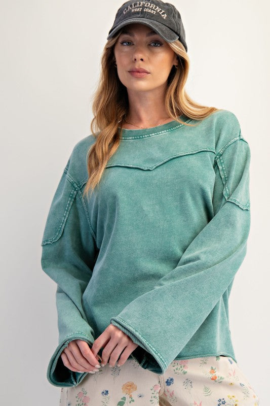 Mineral Washed Terry Top Pine Green