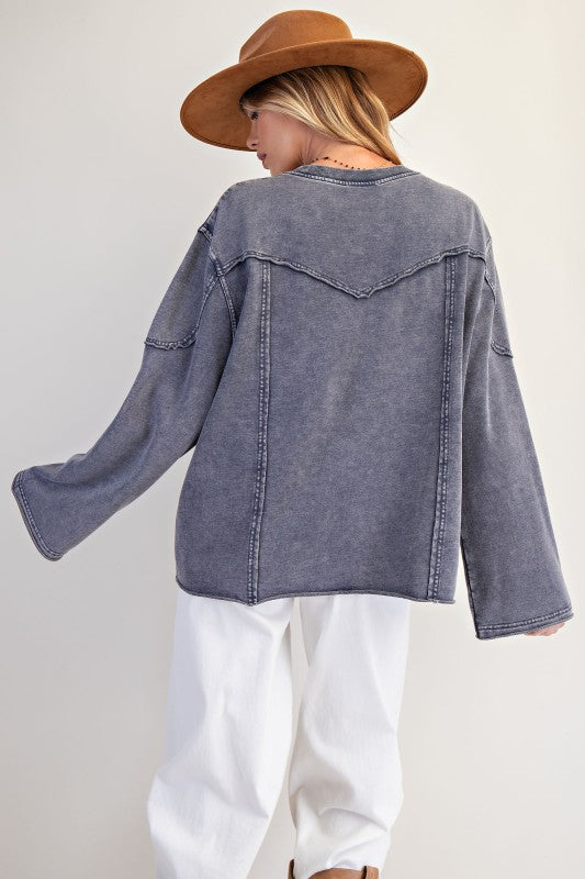 Mineral Washed Terry Top MIdnight Blue