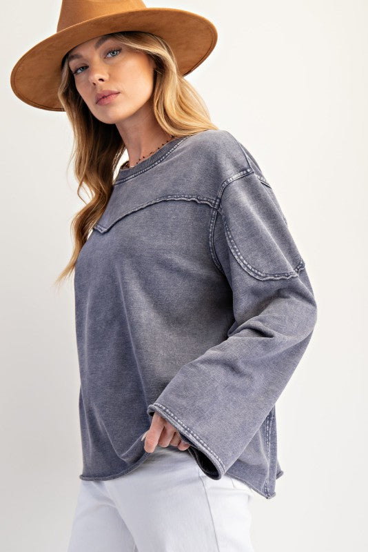 Mineral Washed Terry Top MIdnight Blue