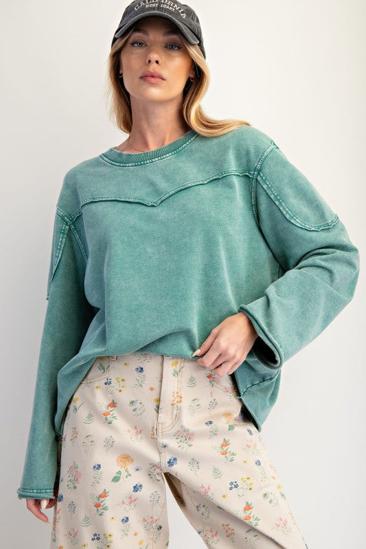 Mineral Washed Terry Top Pine Green