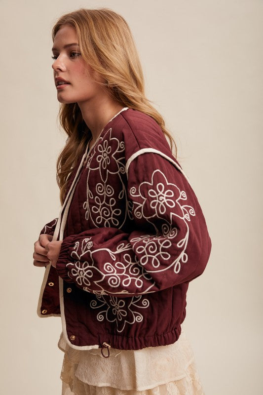 Embroidered Quilted Western Jacket Plum