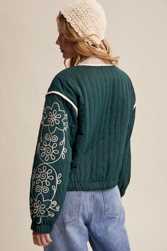 Embroidered Quilted Western Jacket Deep Green