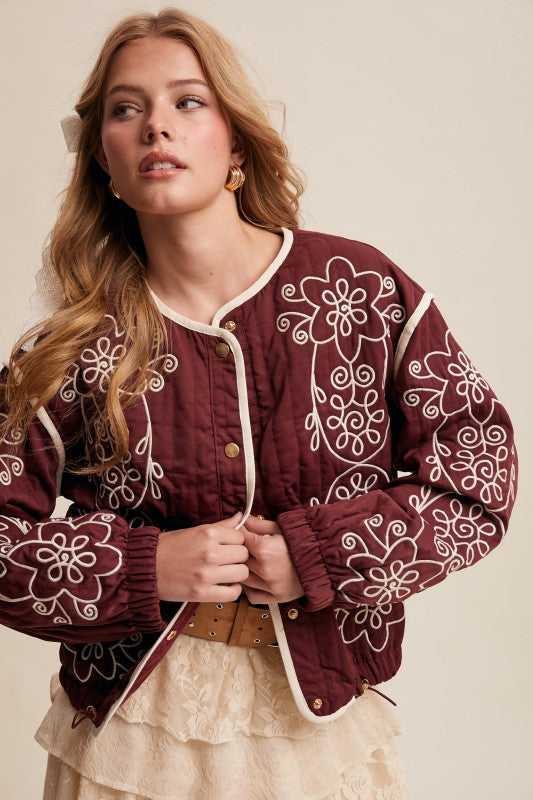 Embroidered Quilted Western Jacket Plum