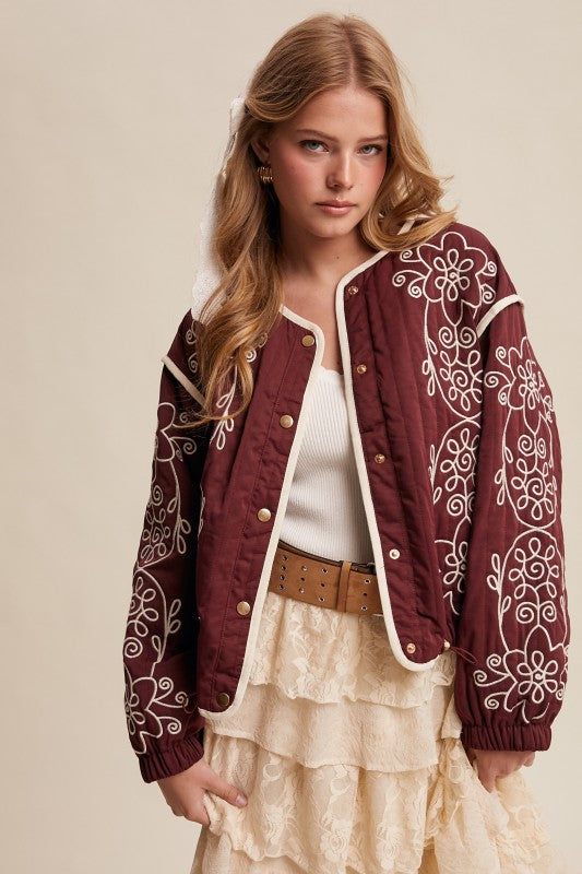 Embroidered Quilted Western Jacket Plum