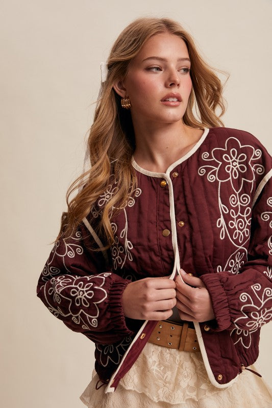 Embroidered Quilted Western Jacket Plum