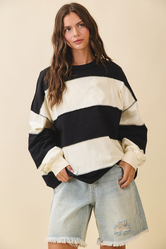 Contrast Panel Slouchy Pullover Black Butter