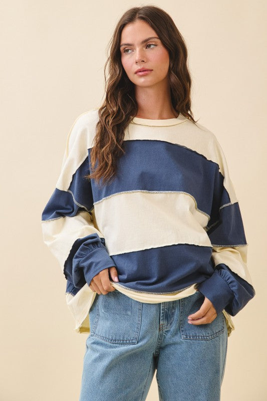 Contrast Panel Slouchy Pullover Pineapple Navy