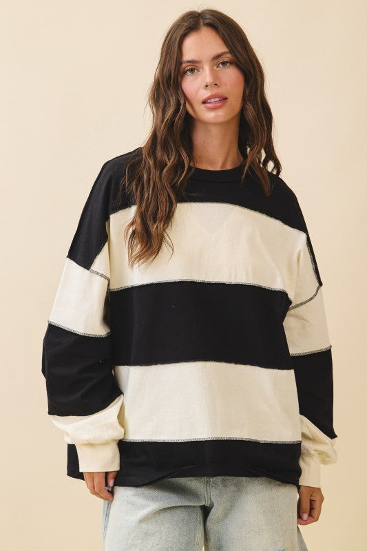Contrast Panel Slouchy Pullover Black Butter