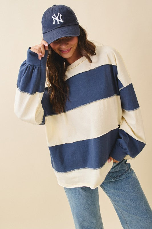 Contrast Panel Slouchy Pullover Pineapple Navy