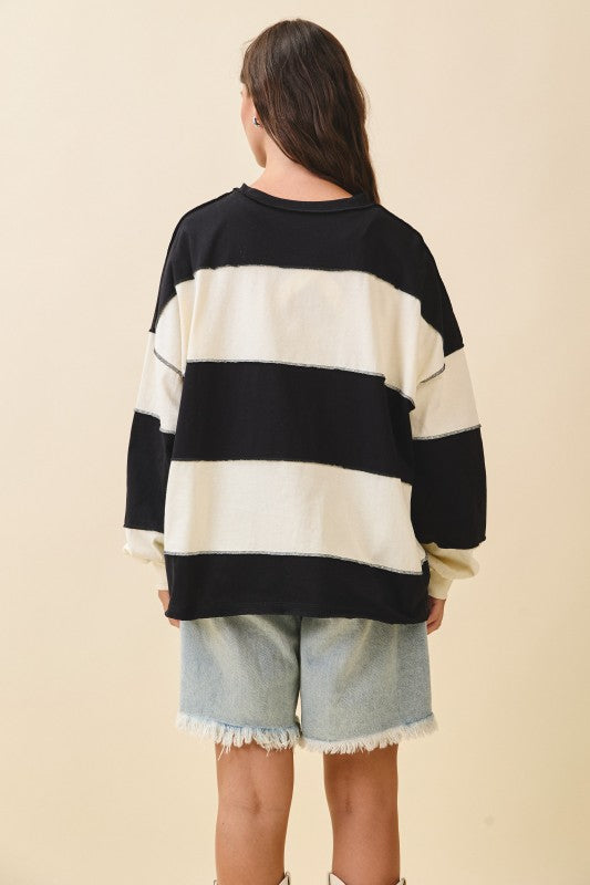 Contrast Panel Slouchy Pullover Black Butter