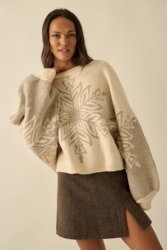Snowflake Dolman Sleeve Sweater Cream