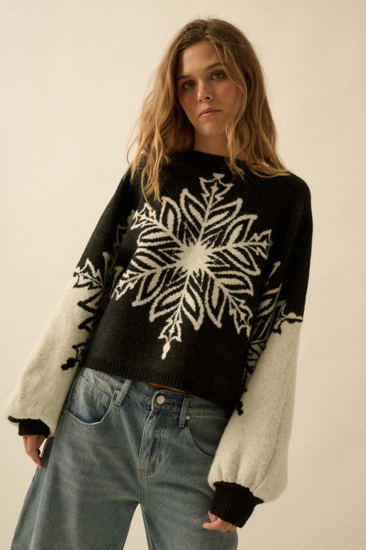 Snowflake Dolman Sleeve Sweater Black
