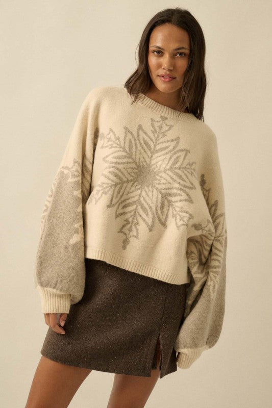 Snowflake Dolman Sleeve Sweater Cream