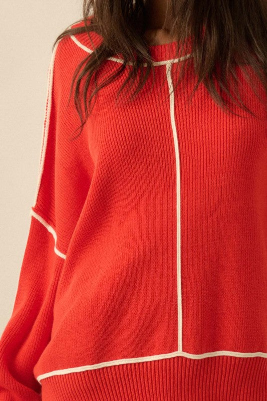 Exposed Seam Oversize Sweater Red