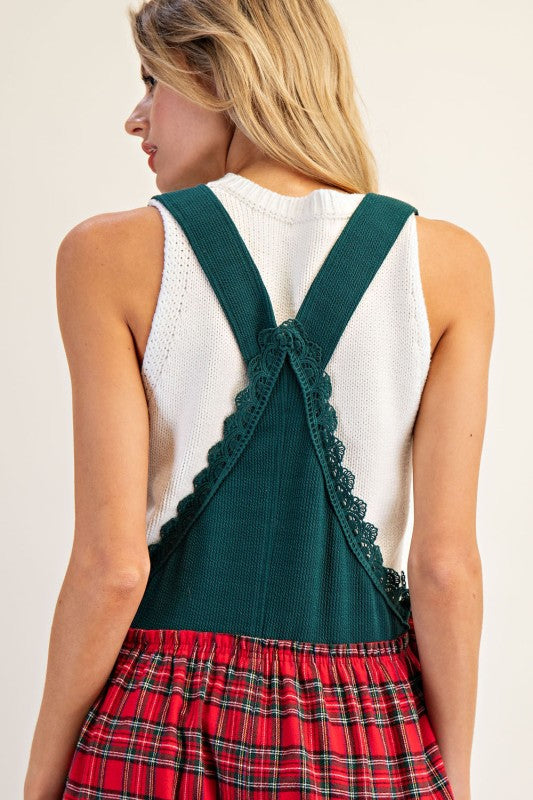 Plaid Contrast Wide Leg Jumpsuit Green Red