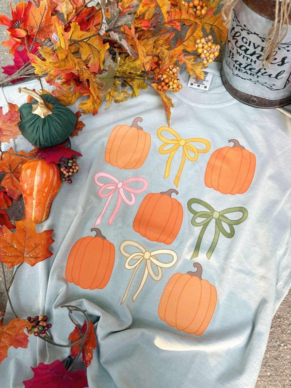 Pumpkin Bow Trio Check Fall Graphic Tee Bay