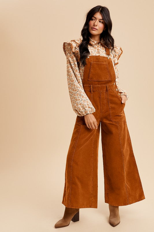 Corduroy Mineral Washed Wide Leg Overall Camel