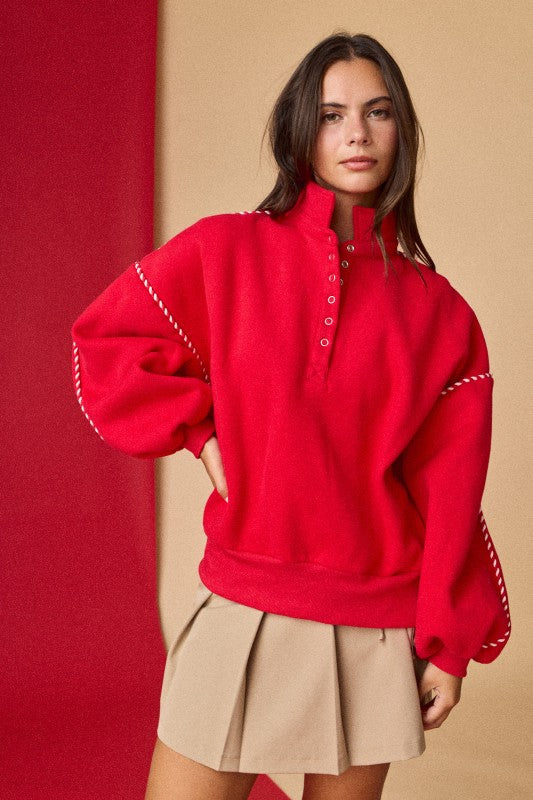 Alexa Contrast Piping Pullover Red