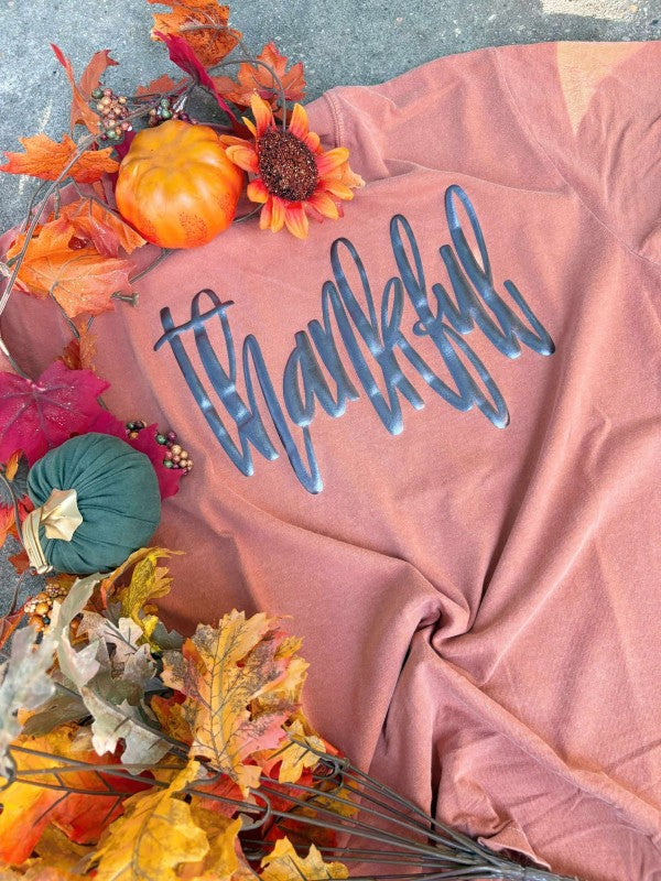 Cursive Thankful Puff Graphic Tee Yam