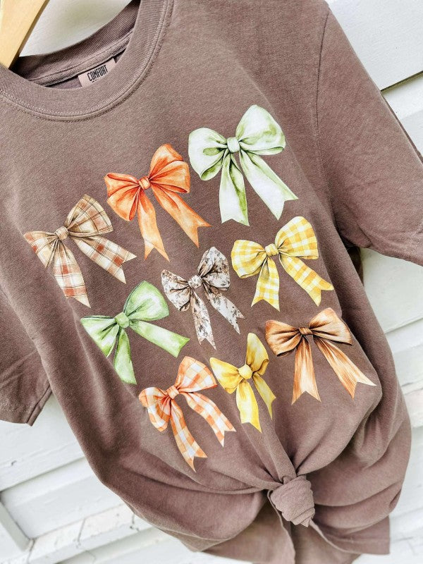 Fall Bow Trio Stack Graphic Tee Espresso