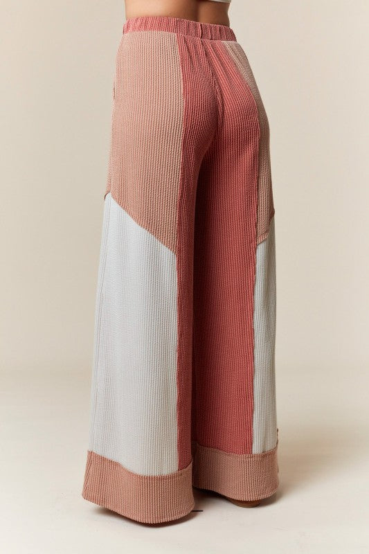 Urban Rib Color Block Wide Pants Mauve
