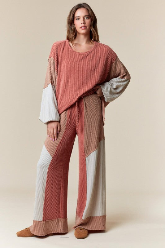 Urban Rib Color Block Wide Pants Mauve
