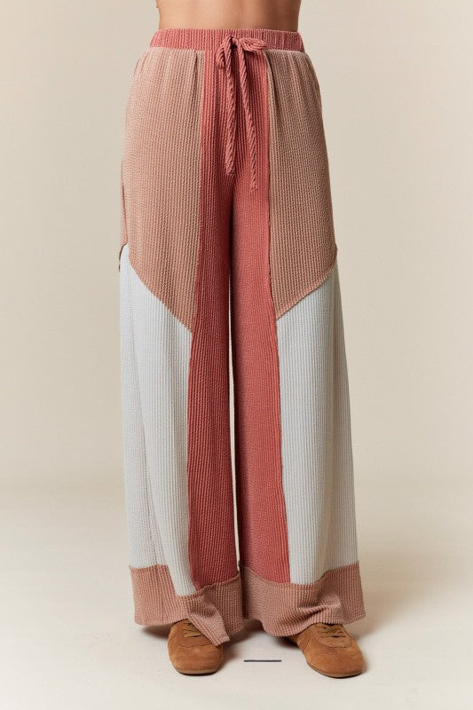 Urban Rib Color Block Wide Pants Mauve