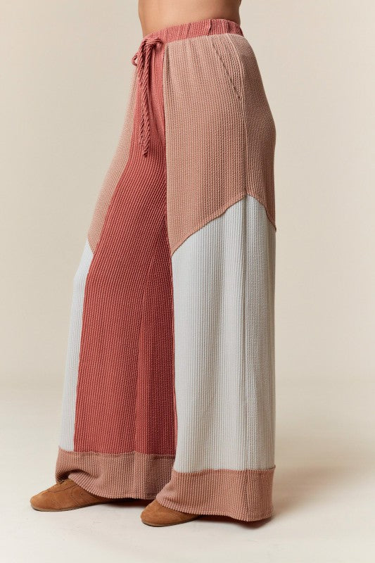 Urban Rib Color Block Wide Pants Mauve