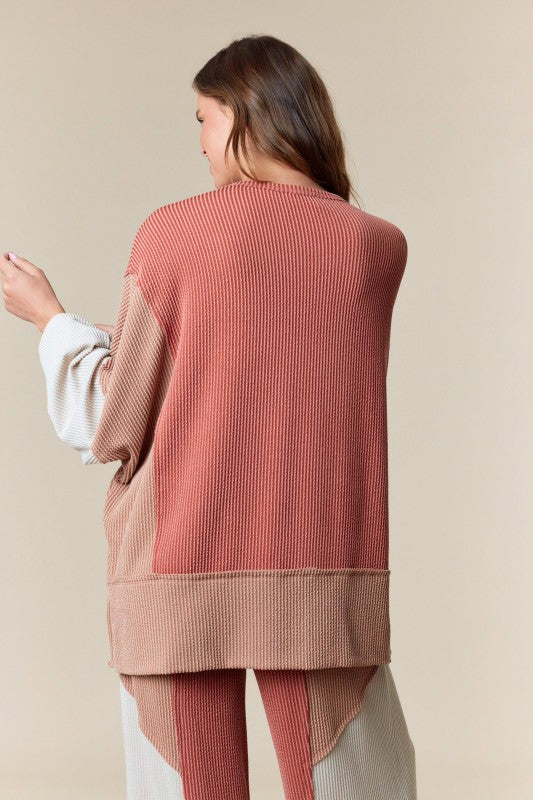 Urban Rib Color Block High Low Top Mauve