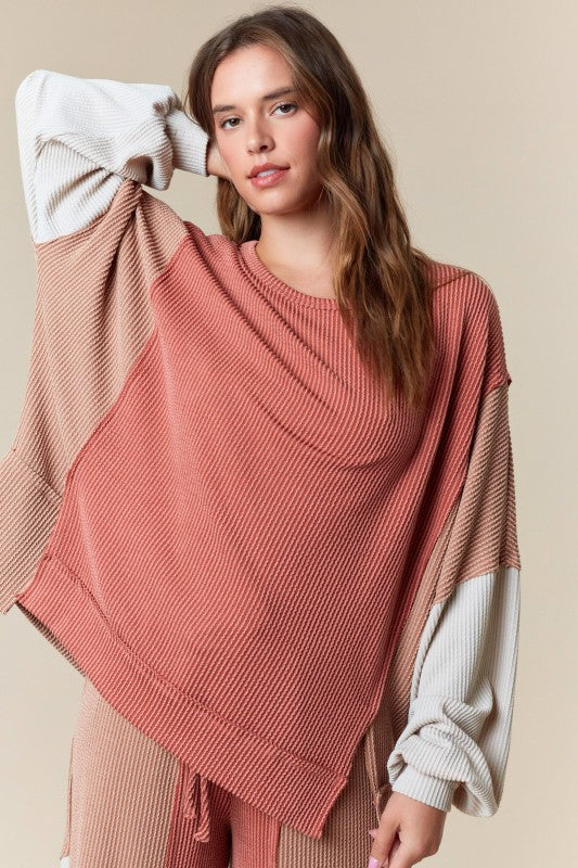 Urban Rib Color Block High Low Top Mauve