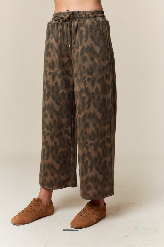 Leopard Printed French Terry Pants Brown